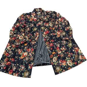 Joe Browns Black Cotton Blazer Jacket Coat Fully Floral Sz 28 Cottagecore